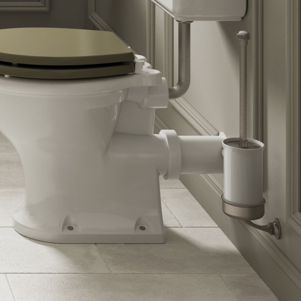 Lifestyle image of Burlington Guild Wall Mounted Brushed Nickel Toilet Brush Holder